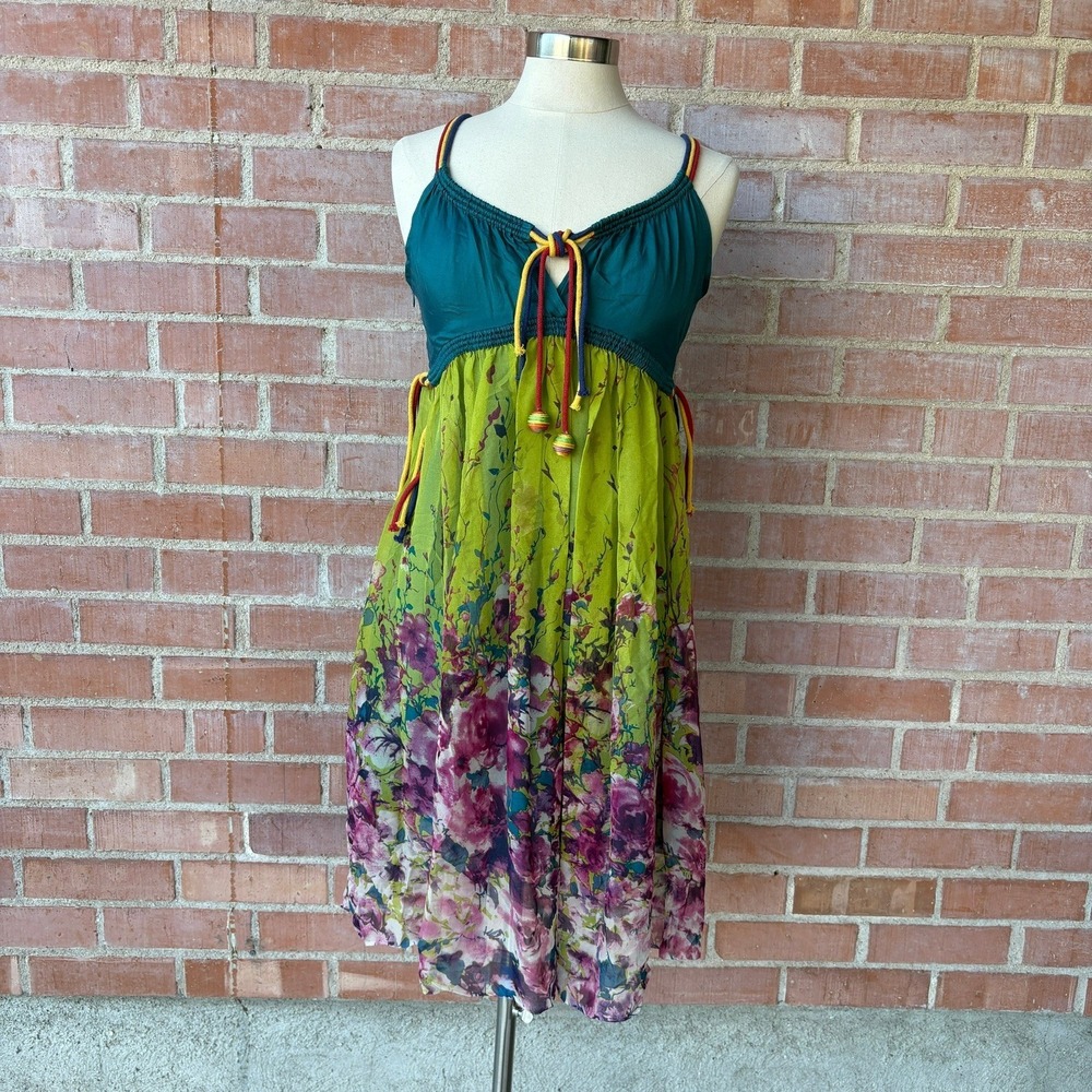 Chloe y2k Silk Babydoll Dress Floral Colorful Women's Size 6 fairycore